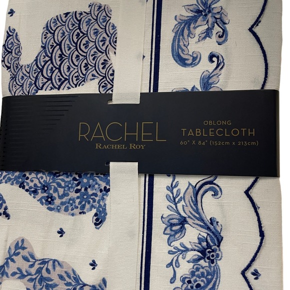 RACHEL ROY Chinoiserie Blue EASTER Bunny 60X84 Oblong Tablecloth NEW - Picture 7 of 7